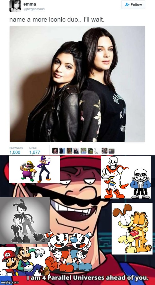 not sure whether to put this in gaming or fun | image tagged in undertale,bendy and the ink machine,cuphead,super mario,garfield,name a more iconic duo | made w/ Imgflip meme maker