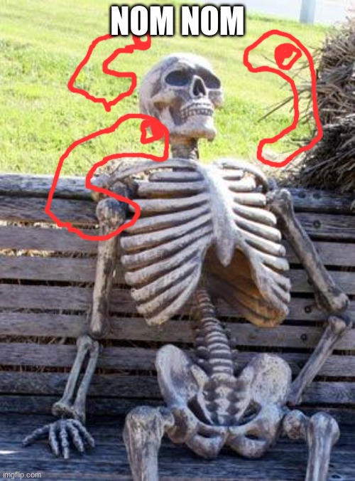 Waiting Skeleton | NOM NOM | image tagged in memes,waiting skeleton | made w/ Imgflip meme maker