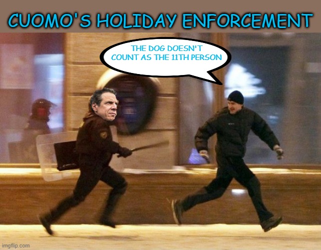 Cuomo's holiday enforcement task force |  CUOMO'S HOLIDAY ENFORCEMENT; THE DOG DOESN'T COUNT AS THE 11TH PERSON | image tagged in cuomo,covid,holiday,gatherings,party,people | made w/ Imgflip meme maker