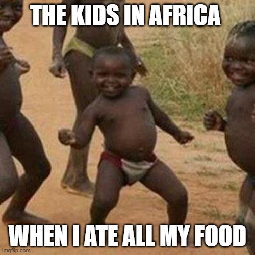 Third World Success Kid Meme | THE KIDS IN AFRICA; WHEN I ATE ALL MY FOOD | image tagged in memes,third world success kid | made w/ Imgflip meme maker