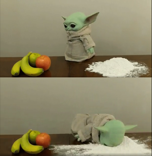 Baby Yoda cocaine fruits Blank Meme Template