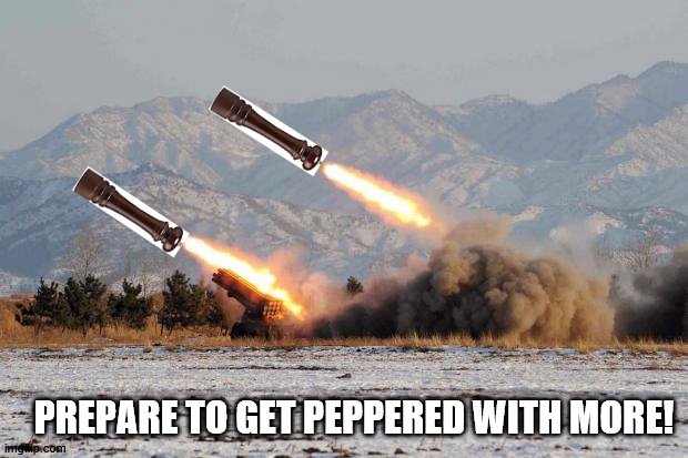 Missiles Launched  | PREPARE TO GET PEPPERED WITH MORE! | image tagged in missiles launched | made w/ Imgflip meme maker