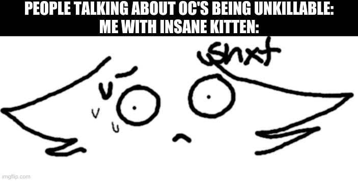 PEOPLE TALKING ABOUT OC'S BEING UNKILLABLE:
ME WITH INSANE KITTEN: | made w/ Imgflip meme maker