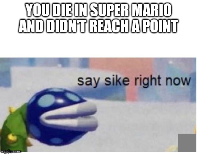 say sike right now | YOU DIE IN SUPER MARIO AND DIDN'T REACH A POINT | image tagged in say sike right now | made w/ Imgflip meme maker