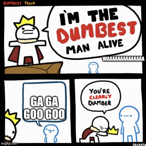 baby | WAAAAAAAAAAAAAA; GA GA
GOO GOO | image tagged in i'm the dumbest man alive | made w/ Imgflip meme maker