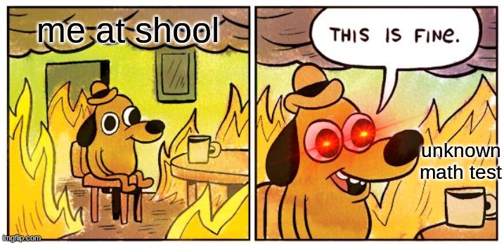 This Is Fine | me at shool; unknown math test | image tagged in memes,this is fine | made w/ Imgflip meme maker