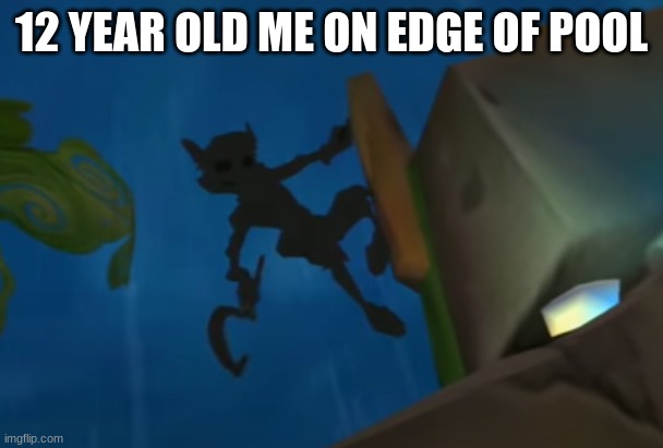 Me everytime I swim | 12 YEAR OLD ME ON EDGE OF POOL | image tagged in sly cooper 3 shadow,pools | made w/ Imgflip meme maker