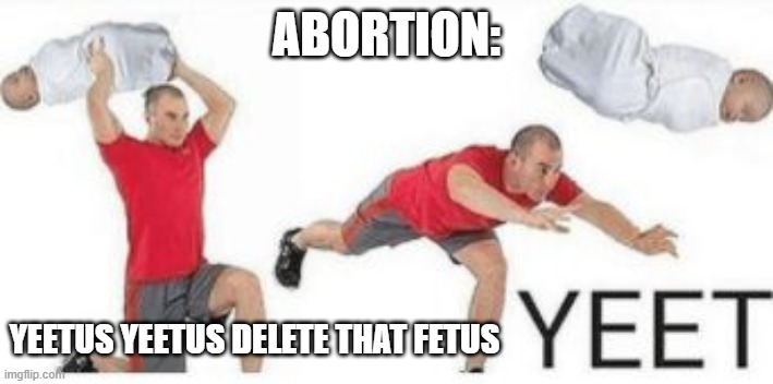 yeet baby | ABORTION:; YEETUS YEETUS DELETE THAT FETUS | image tagged in yeet baby | made w/ Imgflip meme maker