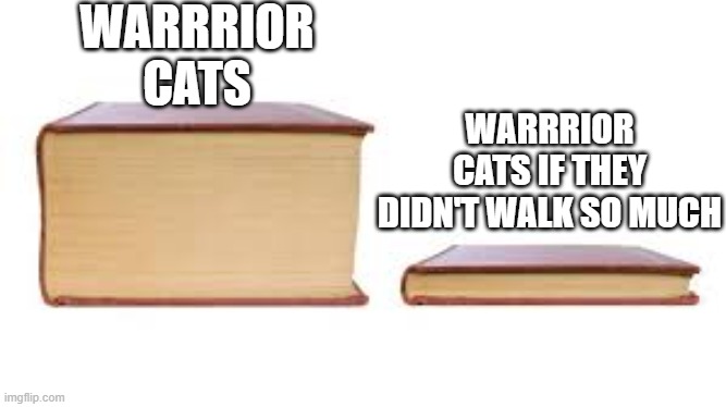 Warriors Minus the Walking | WARRRIOR CATS; WARRRIOR CATS IF THEY DIDN'T WALK SO MUCH | image tagged in big book small book | made w/ Imgflip meme maker