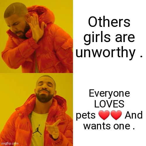 Sayuki won the vote because : | Others girls are unworthy . Everyone LOVES pets ❤❤ And wants one . | image tagged in memes,drake hotline bling,HenSuki | made w/ Imgflip meme maker