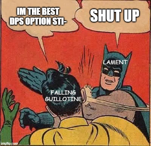 Batman Slapping Robin | IM THE BEST DPS OPTION STI-; SHUT UP; LAMENT; FALLING GUILLOTINE | image tagged in memes,batman slapping robin,destiny 2,online gaming | made w/ Imgflip meme maker
