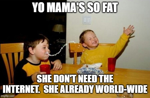 Yo Mamas So Fat | YO MAMA'S SO FAT; SHE DON'T NEED THE INTERNET.  SHE ALREADY WORLD-WIDE | image tagged in memes,yo mamas so fat | made w/ Imgflip meme maker