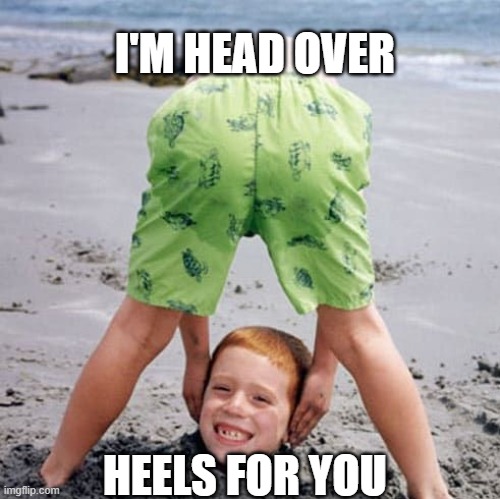 head over heels | I'M HEAD OVER; HEELS FOR YOU | image tagged in funny,funny memes | made w/ Imgflip meme maker