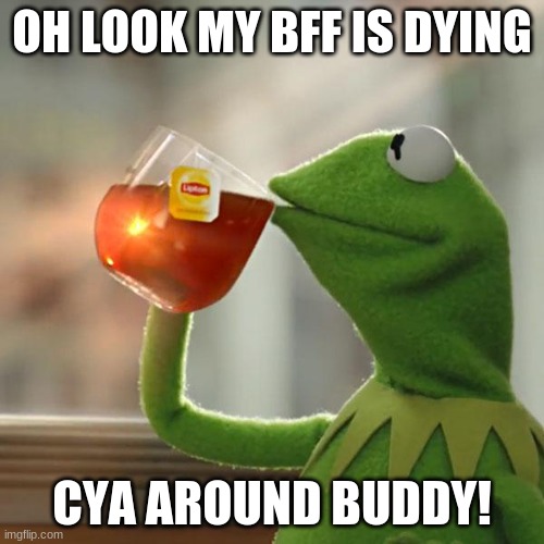 Cya Around meme | OH LOOK MY BFF IS DYING; CYA AROUND BUDDY! | image tagged in memes,but that's none of my business,kermit the frog | made w/ Imgflip meme maker