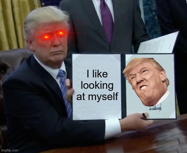 Trump Bill Signing Meme | I like looking at myself | image tagged in memes,trump bill signing,so true memes | made w/ Imgflip meme maker
