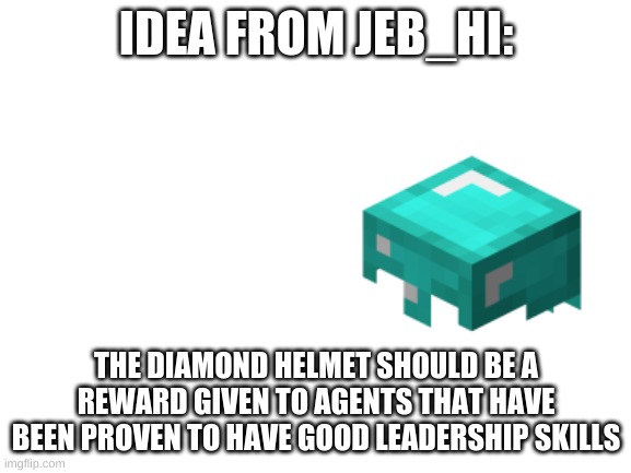 IDEA FROM JEB_HI:; THE DIAMOND HELMET SHOULD BE A REWARD GIVEN TO AGENTS THAT HAVE BEEN PROVEN TO HAVE GOOD LEADERSHIP SKILLS | image tagged in military | made w/ Imgflip meme maker