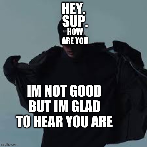 have an amazing day | SUP. HEY. HOW ARE YOU; IM NOT GOOD BUT IM GLAD TO HEAR YOU ARE | image tagged in nfs template | made w/ Imgflip meme maker