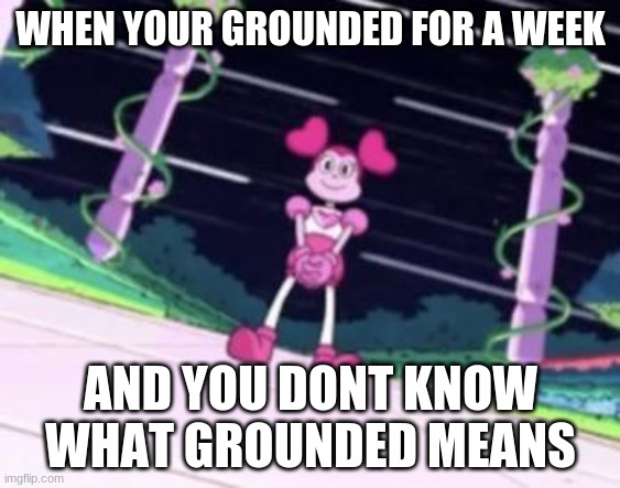 Grounded | WHEN YOUR GROUNDED FOR A WEEK; AND YOU DONT KNOW WHAT GROUNDED MEANS | image tagged in spinel waiting | made w/ Imgflip meme maker