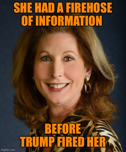 SHE HAD A FIREHOSE OF INFORMATION BEFORE TRUMP FIRED HER | made w/ Imgflip meme maker