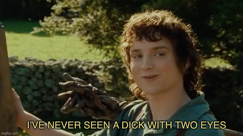 Frodo alright then, keep your secrets | I’VE NEVER SEEN A DICK WITH TWO EYES | image tagged in frodo alright then keep your secrets | made w/ Imgflip meme maker