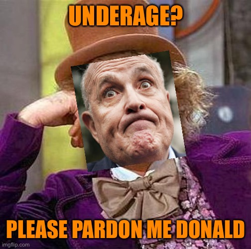 Creepy Condescending Wonka Meme | UNDERAGE? PLEASE PARDON ME DONALD | image tagged in memes,creepy condescending wonka | made w/ Imgflip meme maker