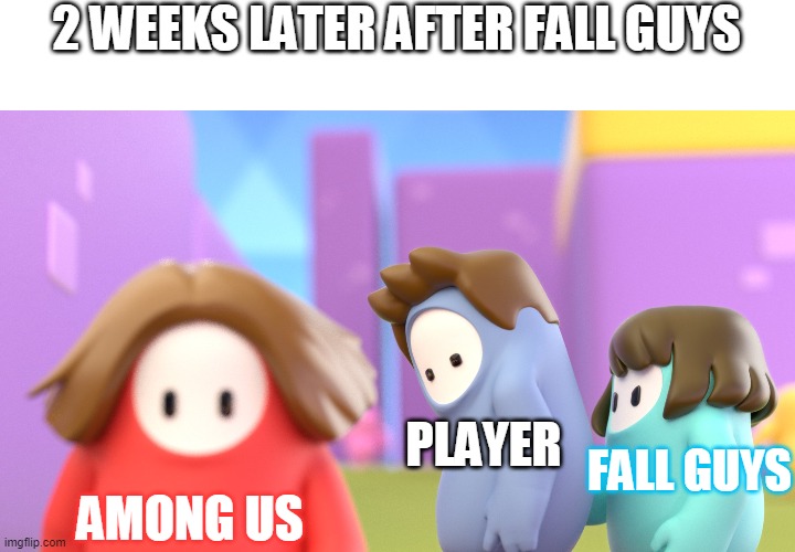 2 weeks later | 2 WEEKS LATER AFTER FALL GUYS; PLAYER; FALL GUYS; AMONG US | image tagged in fall guys,among us,2 weeks later,funny memes | made w/ Imgflip meme maker