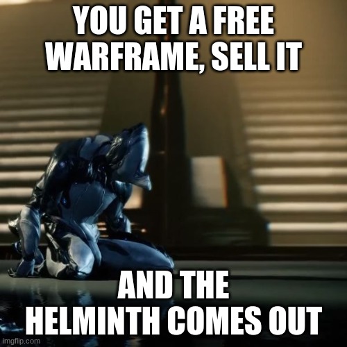depressed excalibur warframe | YOU GET A FREE WARFRAME, SELL IT; AND THE HELMINTH COMES OUT | image tagged in depressed excalibur warframe | made w/ Imgflip meme maker