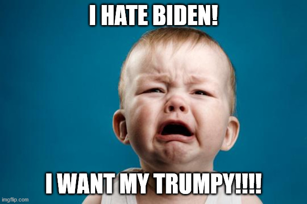 I Want my Trumpy back! | I HATE BIDEN! I WANT MY TRUMPY!!!! | image tagged in baby crying,republicans,democrats | made w/ Imgflip meme maker