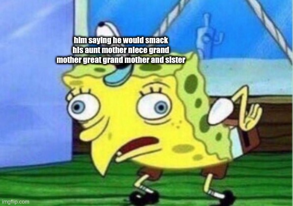 Mocking Spongebob Meme | him saying he would smack his aunt mother niece grand mother great grand mother and sister other people with common sense | image tagged in memes,mocking spongebob | made w/ Imgflip meme maker