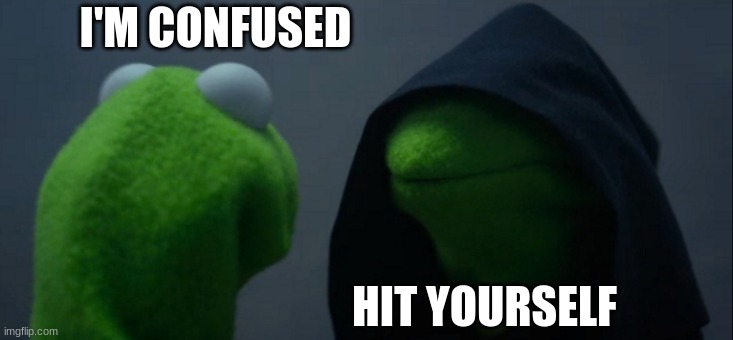 Confusion | I'M CONFUSED; HIT YOURSELF | image tagged in memes,evil kermit | made w/ Imgflip meme maker