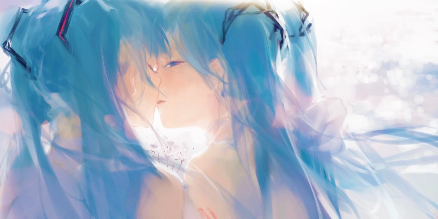 High Quality Miku kissing herself (regular pic) Blank Meme Template