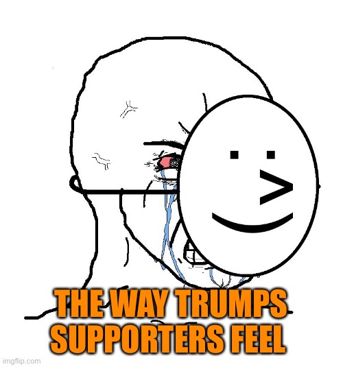 Pretending To Be Happy, Hiding Crying Behind A Mask | THE WAY TRUMPS SUPPORTERS FEEL | image tagged in pretending to be happy hiding crying behind a mask | made w/ Imgflip meme maker