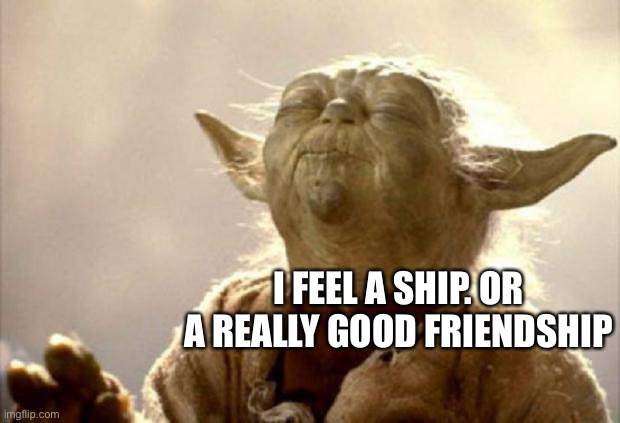 yoda smell | I FEEL A SHIP. OR A REALLY GOOD FRIENDSHIP | image tagged in yoda smell | made w/ Imgflip meme maker
