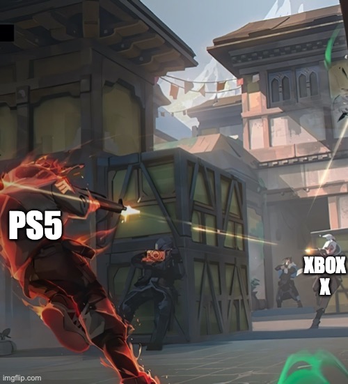 Battle of the consoles | PS5; XBOX X | image tagged in sony,microsoft | made w/ Imgflip meme maker