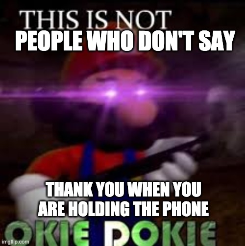 This is not okie dokie | PEOPLE WHO DON'T SAY; THANK YOU WHEN YOU ARE HOLDING THE PHONE | image tagged in this is not okie dokie | made w/ Imgflip meme maker