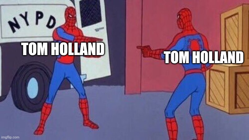 spiderman pointing at spiderman | TOM HOLLAND TOM HOLLAND | image tagged in spiderman pointing at spiderman | made w/ Imgflip meme maker