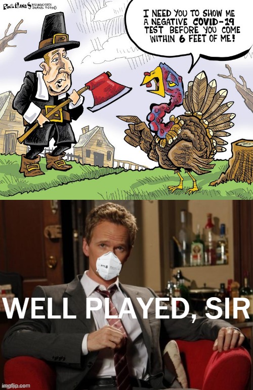 that turkey earned its pardon | WELL PLAYED, SIR | image tagged in thanksgiving turkey covid-19,barney stinson well played face mask,turkey,thanksgiving,thanksgiving dinner,covid-19 | made w/ Imgflip meme maker