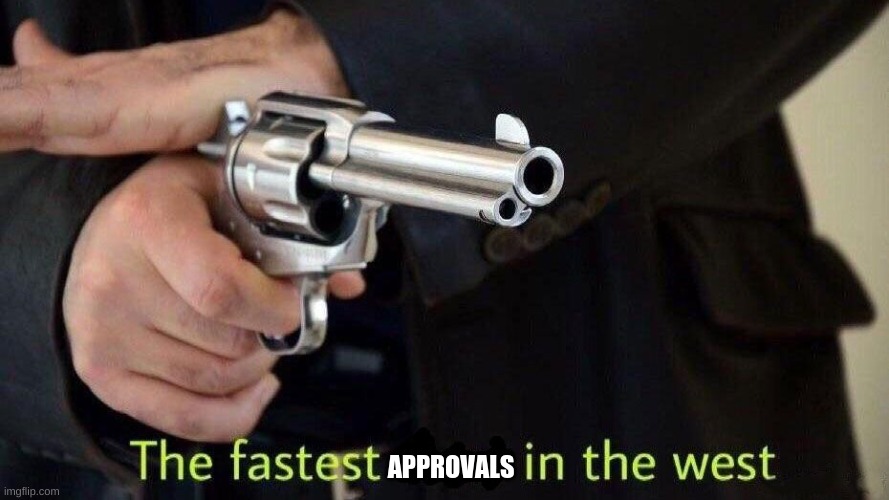Us in a nutshell: | APPROVALS | image tagged in fastest draw | made w/ Imgflip meme maker