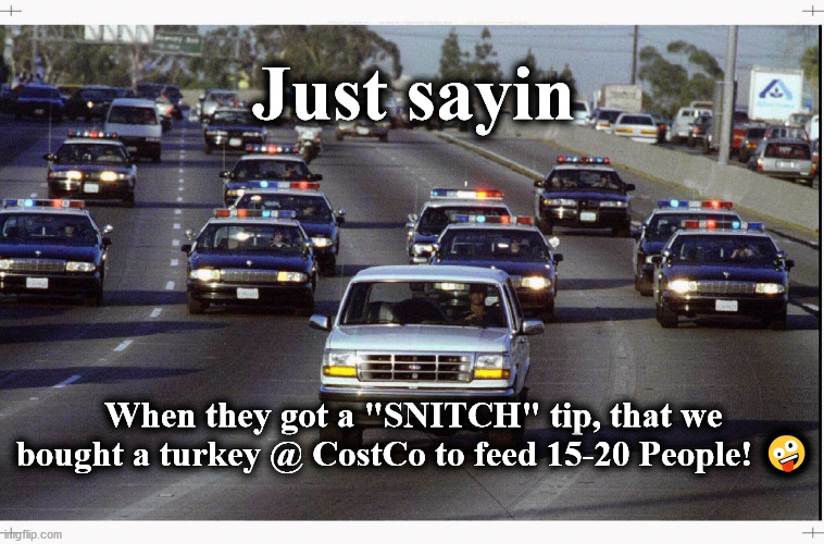 snitch | Just sayin; When they got a "SNITCH" tip, that we bought a turkey @ CostCo to feed 15-20 People! 🤪 | image tagged in snitch | made w/ Imgflip meme maker