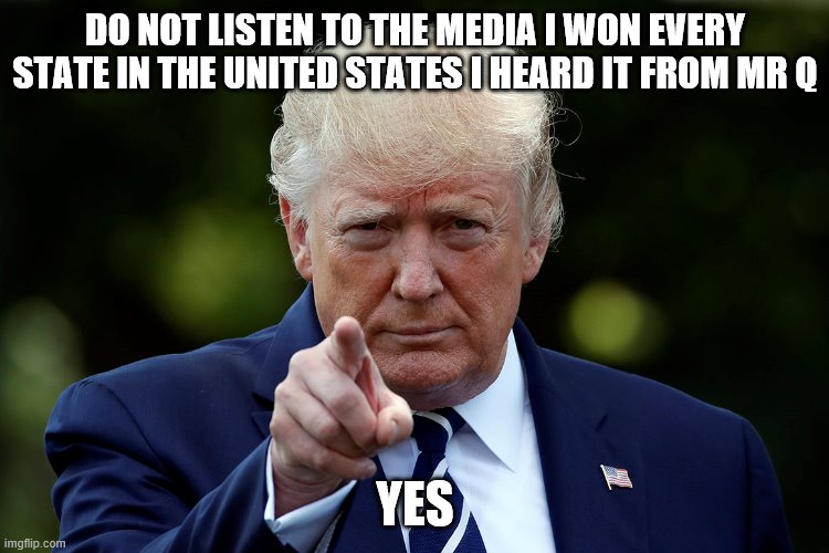 YES in fact |  DO NOT LISTEN TO THE MEDIA I WON EVERY STATE IN THE UNITED STATES I HEARD IT FROM MR Q; YES | image tagged in q,trump | made w/ Imgflip meme maker