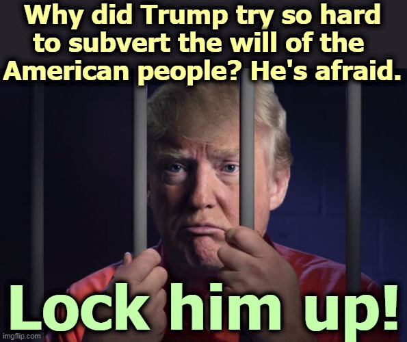 That's what happens when you're crooked all your life. He got impeached for trying to subvert the election. | Why did Trump try so hard to subvert the will of the 
American people? He's afraid. Lock him up! | image tagged in trump jail,crooked,donald,criminal,jail,prison | made w/ Imgflip meme maker