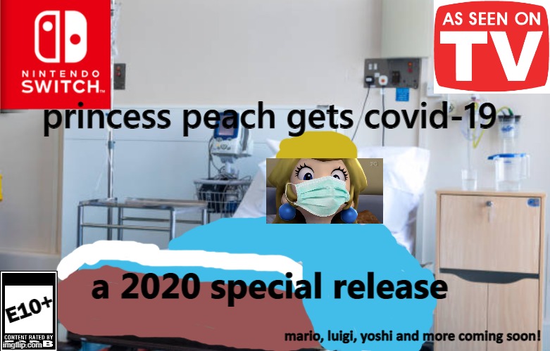Princess Peach Gets COVID-19 | princess peach gets covid-19; a 2020 special release; E10+; mario, luigi, yoshi and more coming soon! | image tagged in hospital room,covid-19,princesspeach,nintendo | made w/ Imgflip meme maker