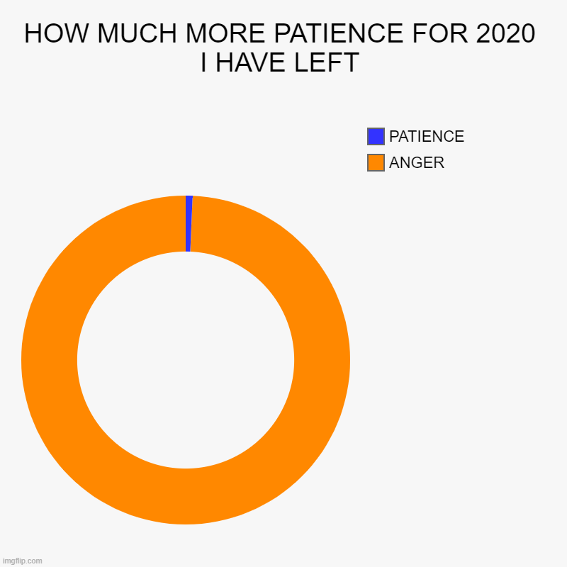 HOW MUCH MORE PATIENCE FOR 2020 I HAVE LEFT | ANGER, PATIENCE | image tagged in charts,donut charts | made w/ Imgflip chart maker