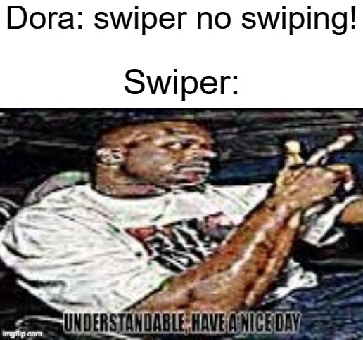 Dora: swiper no swiping! Swiper: | image tagged in blank white template | made w/ Imgflip meme maker