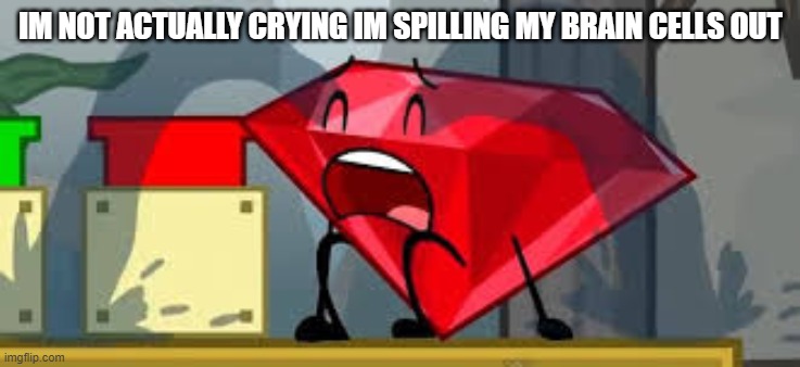 BFDI Ruby Crying | IM NOT ACTUALLY CRYING IM SPILLING MY BRAIN CELLS OUT | image tagged in bfdi ruby crying | made w/ Imgflip meme maker