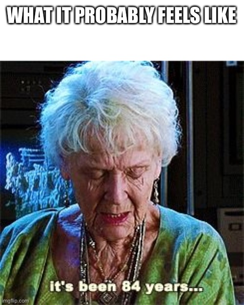 It's been 84 years | WHAT IT PROBABLY FEELS LIKE | image tagged in it's been 84 years | made w/ Imgflip meme maker