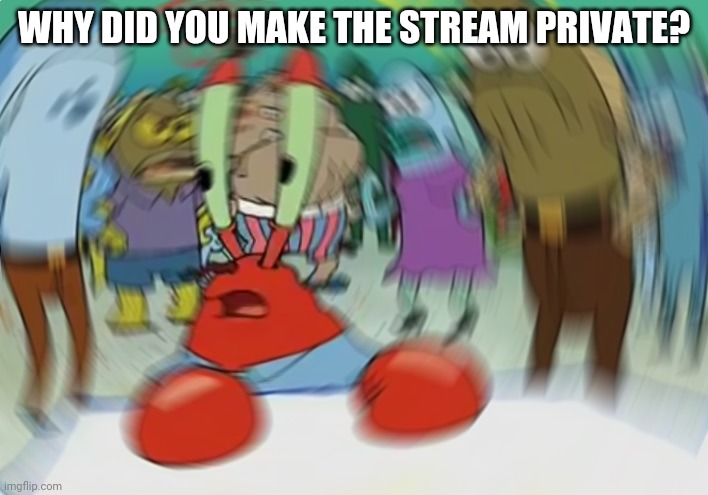 Mr Krabs Blur Meme | WHY DID YOU MAKE THE STREAM PRIVATE? | image tagged in memes,mr krabs blur meme | made w/ Imgflip meme maker