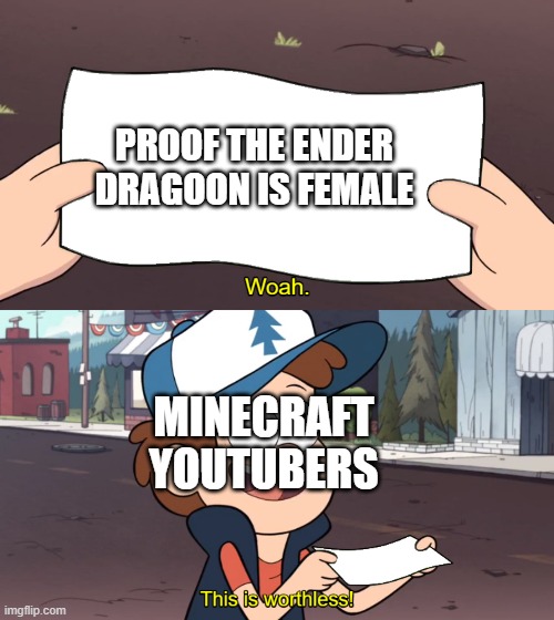 This is Worthless | PROOF THE ENDER DRAGOON IS FEMALE; MINECRAFT YOUTUBERS | image tagged in this is worthless | made w/ Imgflip meme maker