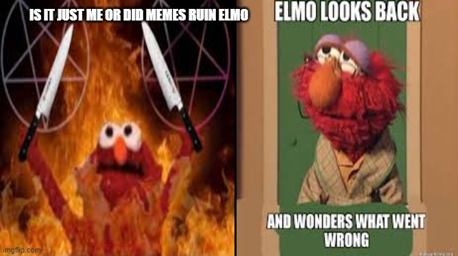 What did he do wrong? | IS IT JUST ME OR DID MEMES RUIN ELMO | image tagged in elmo | made w/ Imgflip meme maker