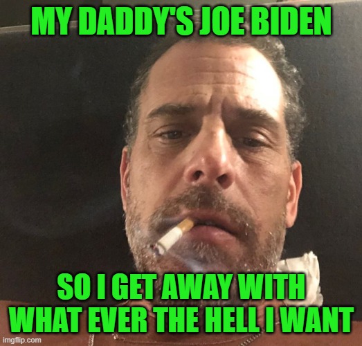 Hunter Biden | MY DADDY'S JOE BIDEN SO I GET AWAY WITH WHAT EVER THE HELL I WANT | image tagged in hunter biden | made w/ Imgflip meme maker